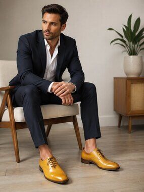 Lethato Men's Handmade Leather Oxford Stitched new Shoes 11.5-12 mustard yellow